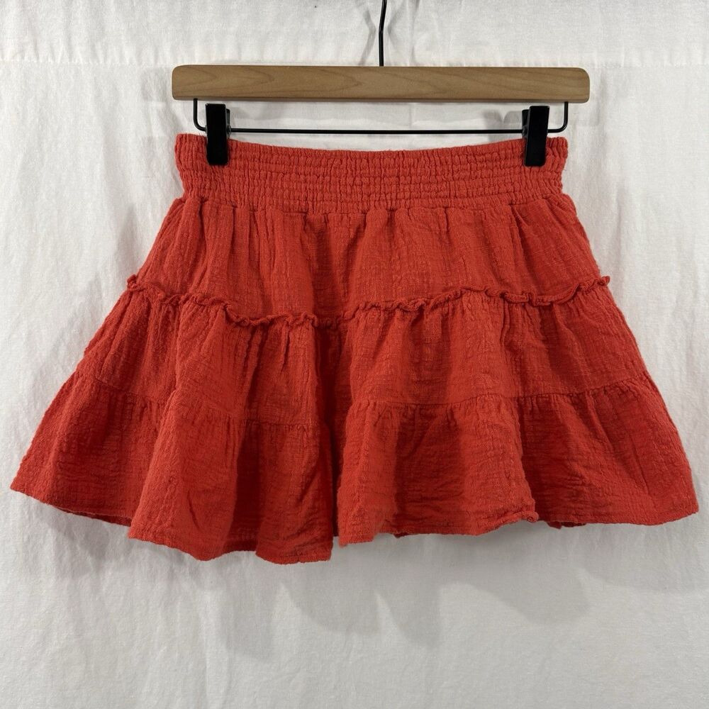 Rachael & Chloe Textured Women's Sz M Red Orange Mini Skirt Cotton Summer Beach